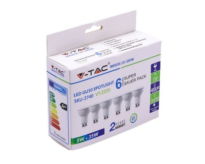 LED Spotlight - 5W GU10 SMD White Plastic Milky Cover 4000K (Box 6 pezzi)