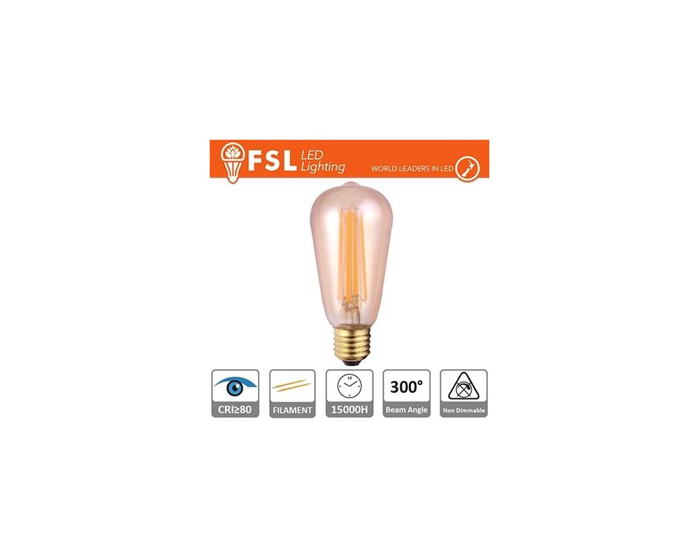 Lampada Edison Filamento Ambra - 6W 2200K E27 650LM