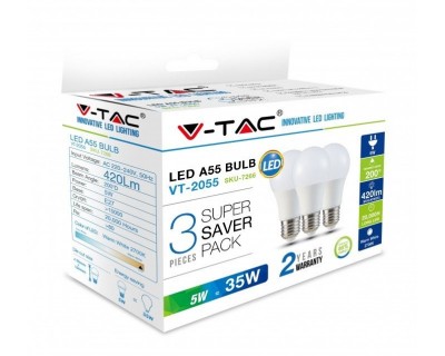 LED Bulb - 5W E27 A55 Thermoplastic 2700K (Box 3 pezzi)