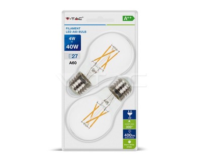 LED Bulb - 4W Filament E27 A60 Clear Cover 2700K (Blister 2 Pezzi)