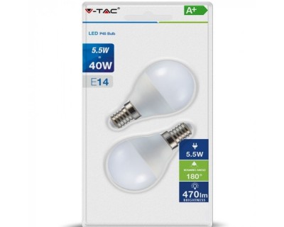 LED Bulb - 5.5W E14 P45 Plastic 4000K (Blister 2 Pezzi)