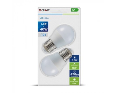 LED Bulb - 5.5W E27 G45 Plastic 2700K (Blister 2 Pezzi)