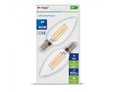 LED Bulb - 4W E14 Cross Filament Candle Clear Cover 2700K (Blister 2 pezzi)