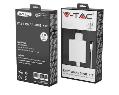 Fast Charging Set With Travel Adapter & Type-C USB Cable White