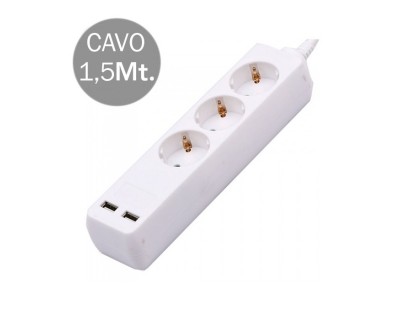 3 Ways Socket With 2 USB (3G 1.5MM2 X 1.5M) Polybag With Card White