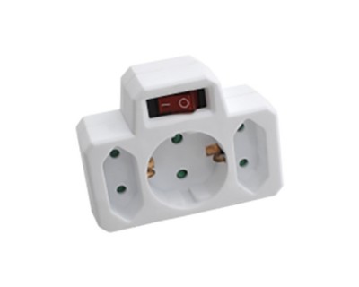 3 Outlet Power Adapter With Earth Contact And Switch 16A 250V ( Label + Polybag With Headc
