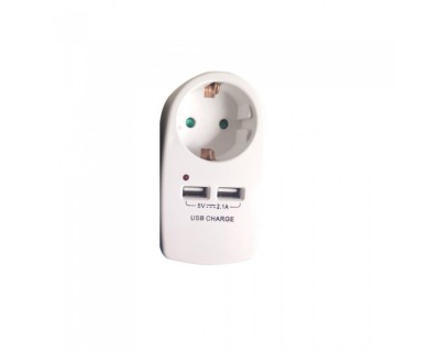 European Type Plug Adapter With Earthing Contact & Charging Interface White
