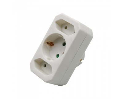 Adapter With Earthing Contact 2 Socket 2.5A 1 Socket 16A White