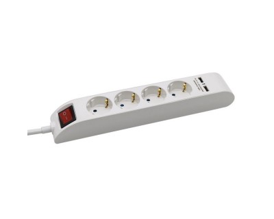 4 Ways Socket With Lighted Switch & 2 Usb Port 3G 1.5mm*1.4M White