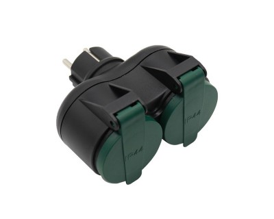 2 Ways Adapter 16A IP44 Black+Green