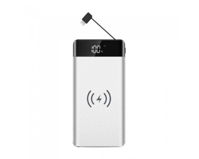20K Mah Power Bank With Wireless Charger & Built In Micro USB Cable White