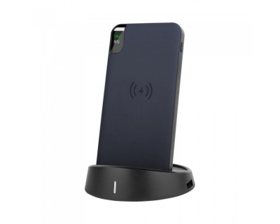 10K Mah Power Bank With Wireless Charger & Display Black Lamp Stand Dark Blue