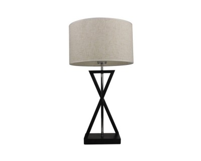 Designer Table Lamp E27 With Ivory Lamp Shade Black Base + Switch Round