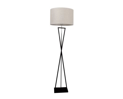 Designer Floor Lamp With Ivory Lampshade Black Round Black Metal Canopy + Switch