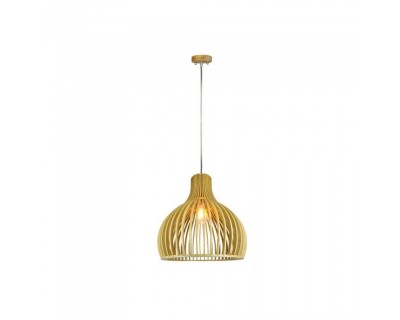 Wooden Pendant Light With Chrome Decorative Cap + Canopy + Lampshade Round D350*450MM
