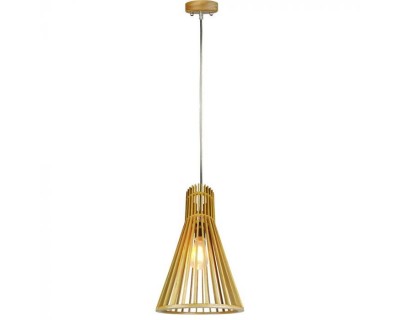 Wooden Pendant Light With Chrome Decorative Cap + Canopy + Lampshade Small Cone D250*H450MM
