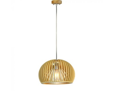 Wooden Pendant Light With Chrome Decorative Cap + Canopy + Lampshade Big RoundD330*H220MM