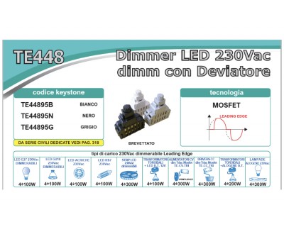 TE44895N Dimmer LED 230VAC dimm con deviatore nero
