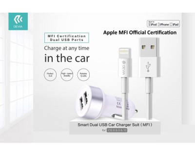 Suit Carica Auto + Cavo Lightning per Apple Certificato MFI