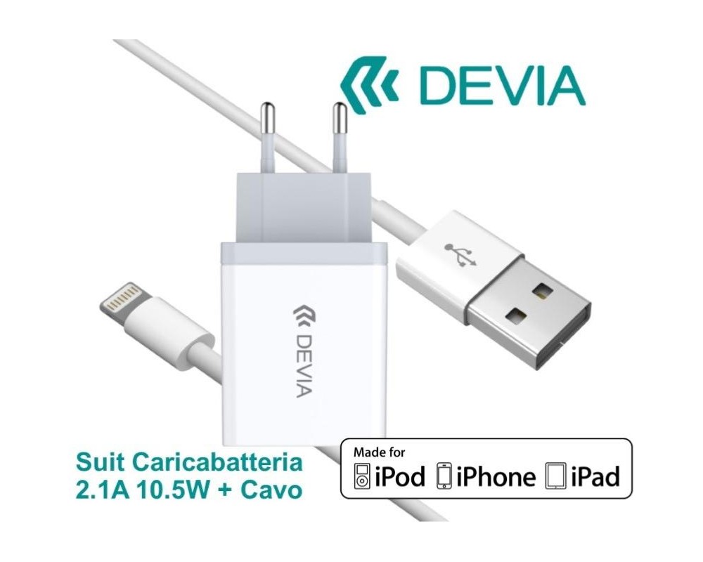 Suit Carica Batteria 2,1A e Cavo lightning iOS Apple MFI