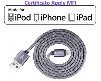 Cavo Lightning in Corda Apple Certificato MFI 1 mt Grigio