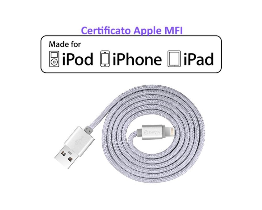 Cavo Lightning in Corda Apple Certificato MFI 1mt Argento