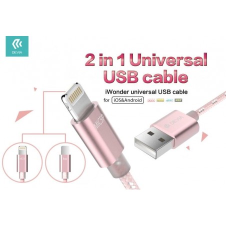 Cavo Universale 1.5mt Micro USB & Lightning in Corda Silver