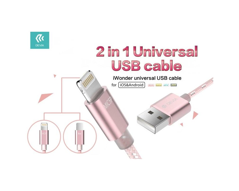 Cavo Universale 1.5mt Micro USB & Lightning in Corda Grigio