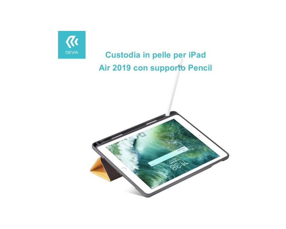 Custodia in pelle per iPad Air 2019 con supporto Pencil Nera