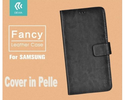 Cover a Libro in Pelle Nera Fancy per Samsung J7 2016