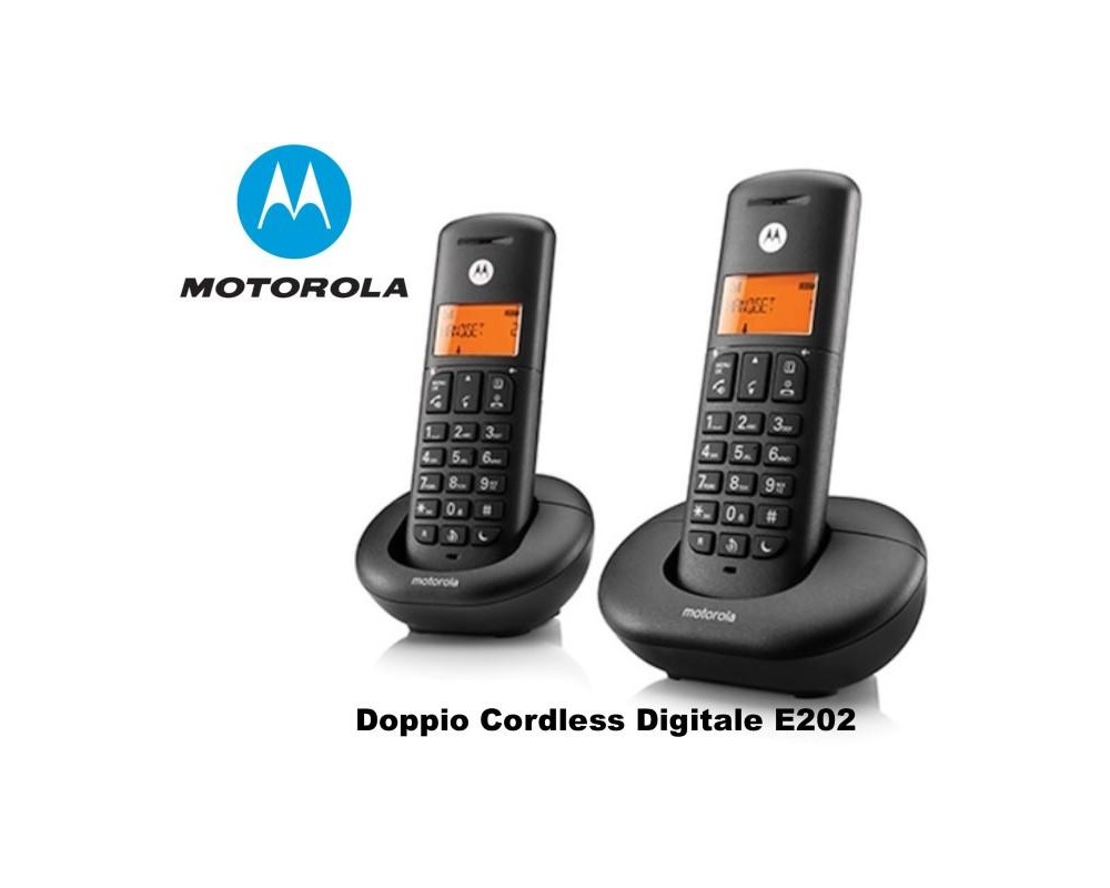 TELEFONO CORDLESS DOPPIO E202 MOTOROLA NERO