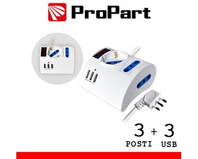 Multipresa 3pos tavolo bipasso + bip/schuko + USB sp16A +int